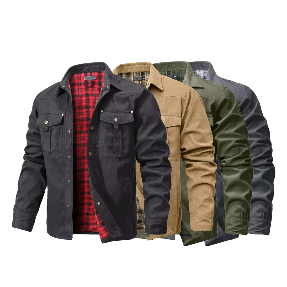 Flannel Shirt Lined - Męskie kurtki wiosenne, koszulowe płaszcze z