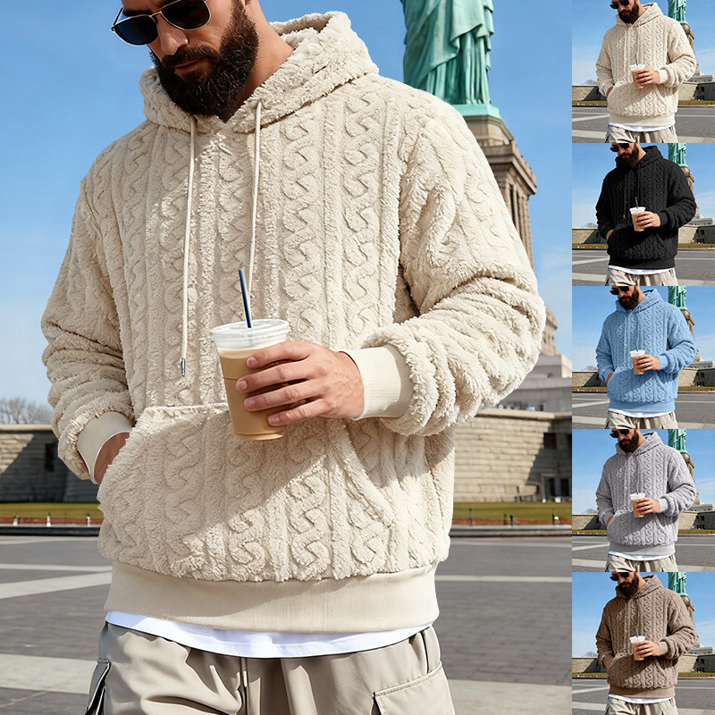 Sherpa Hoodie Fleece - Męska bluza polarowa z kapturem, zimowa,