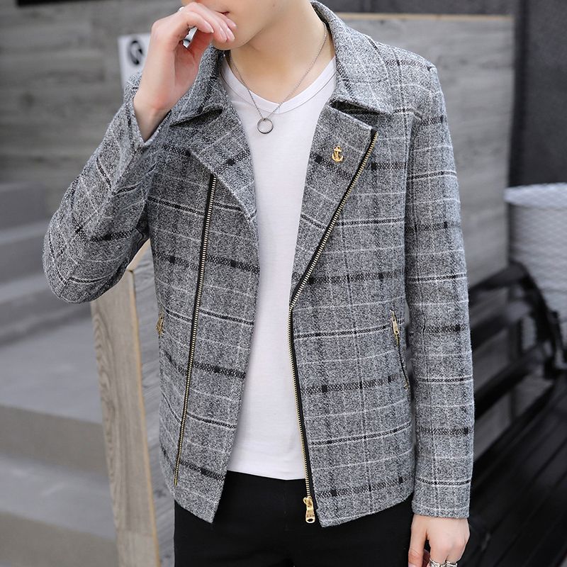 Wool Coat Peacoat - Męski krótki płaszcz z mieszanki wełny,