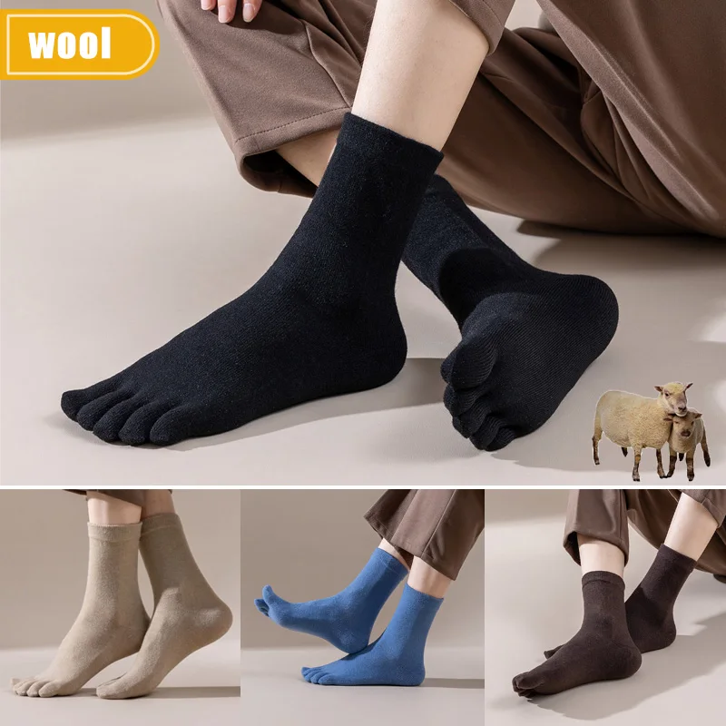 Thermal Sock Wool - Męskie wełniane skarpety pięciopalcowe, krótkie, grube,