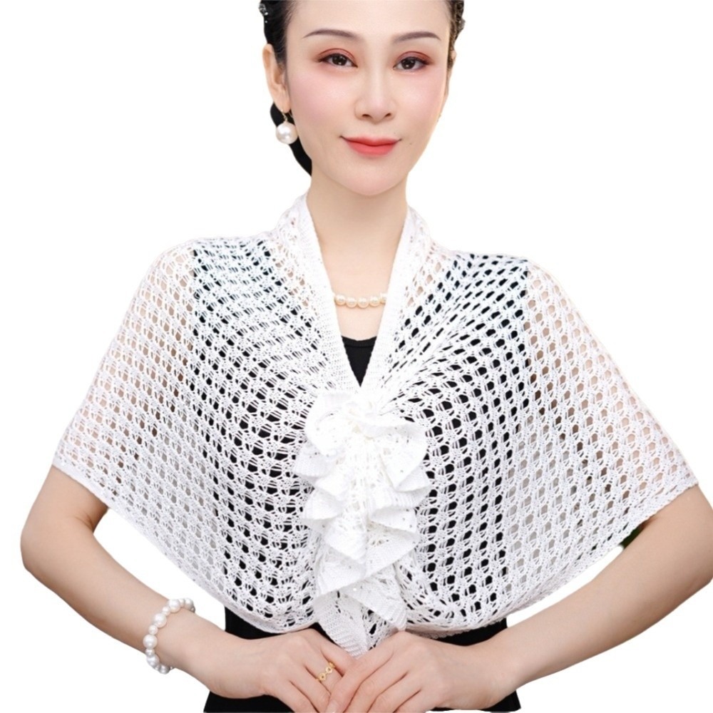 Shawl Wrap Winter - Kardigan z błyszczącym wzorem, ażurowy, zapinany