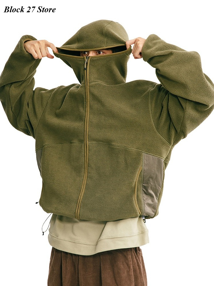 Sherpa Hoodie Fleece - Męska bluza z kapturem, jesienno-zimowa, bawełniana