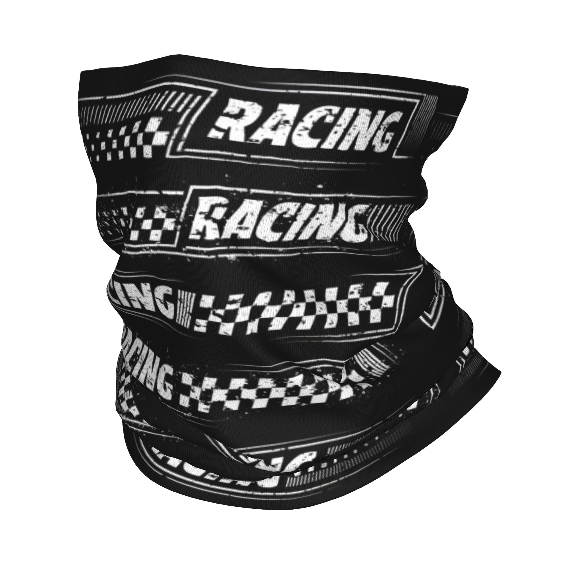 Neck Gaiter Fleece - Bandana z logo wyścigowym, wzór szachownicy,