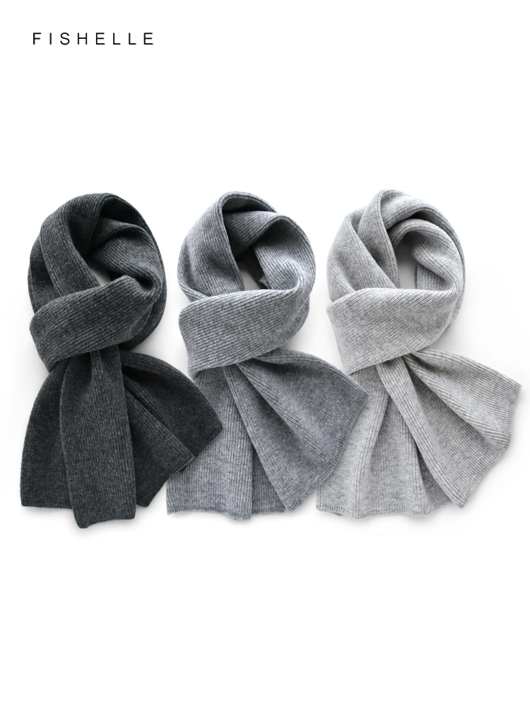 Wool Scarf Men - Szary szalik kaszmirowy w jednolitym kolorze