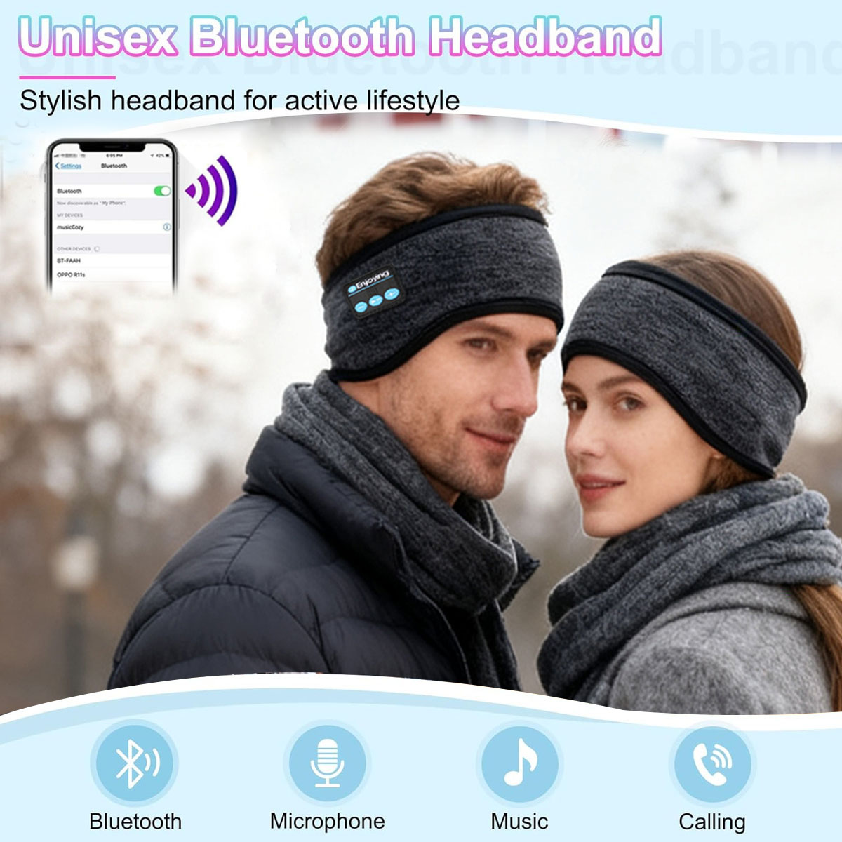 Winter Headband Fleece - Bezprzewodowe słuchawki Bluetooth z pałąkiem na