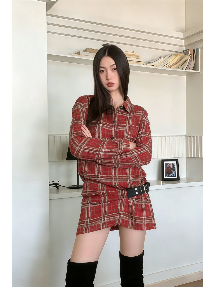 Flannel Shirt Lined - Punkowa sukienka koszulowa z flaneli w