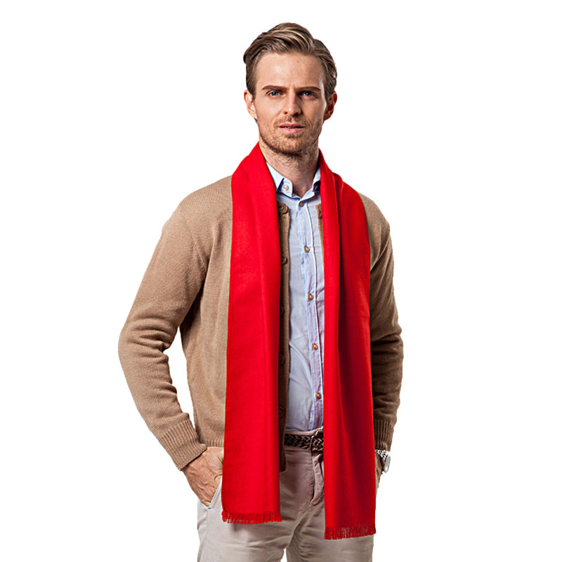 Wool Scarf Men - Moda zimowa jednokolorowy męski czerwony szalik