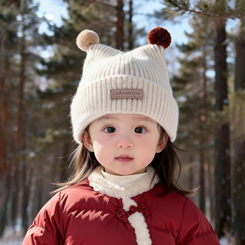 Knit Beanie Hat Warm - Czapka dziergana dla dziecka 1-4 lata,