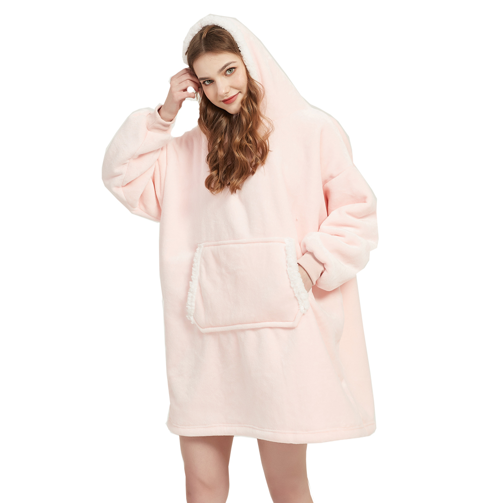 Sherpa Hoodie Fleece - Z mikrofibry pluszowy koralowy koc z