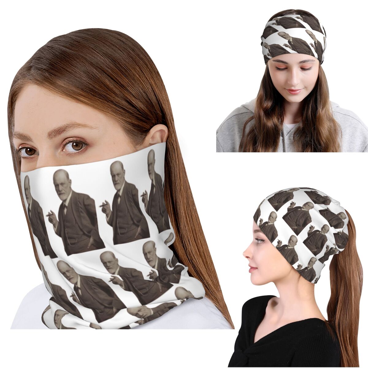 Knit Beanie Hat Warm - Freud z cygarą, różowa bandana, chusta