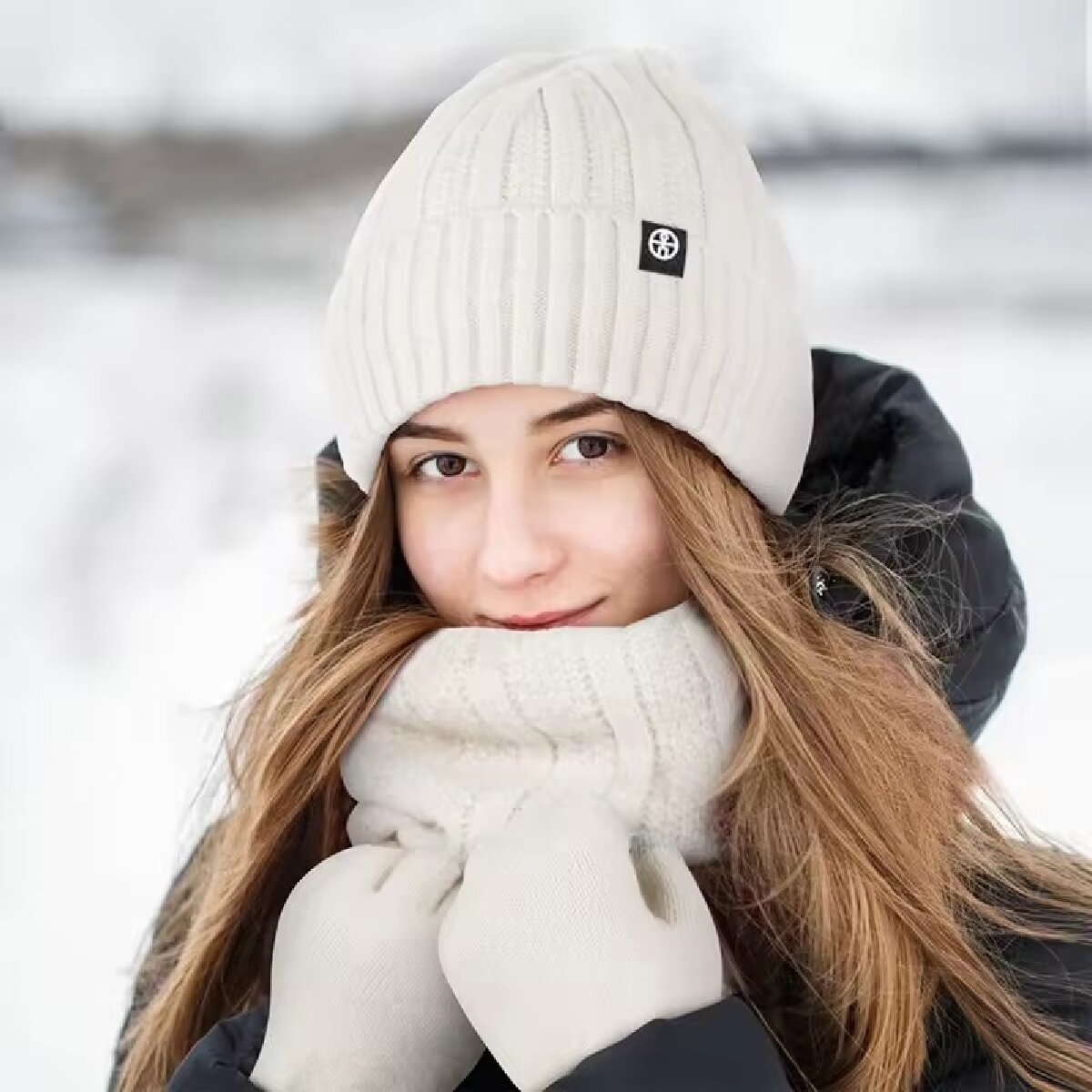 Wool Scarf Men - 3szt Zimowa czapka z daszkiem Rękawiczki