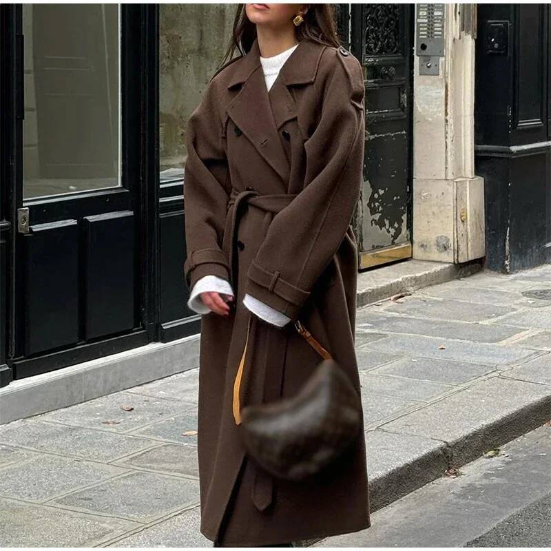 Wool Coat Peacoat - Elegancki szary płaszcz damski z imitacji