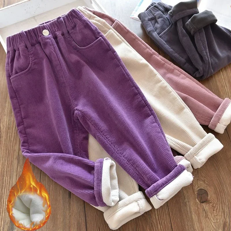 Corduroy Pant Warm - Dziewczęce spodnie sztruksowe, zimowe, ocieplane polarem,