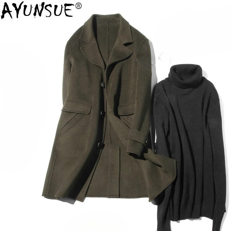 AYUNSUE 100% Wełniany Płaszcz  – Wool Coat Peacoat recenzja i cena