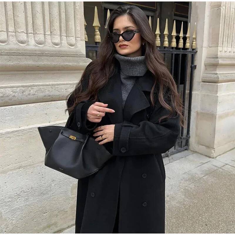 Elegancki szary płaszcz damski – Wool Coat Peacoat recenzja i cena